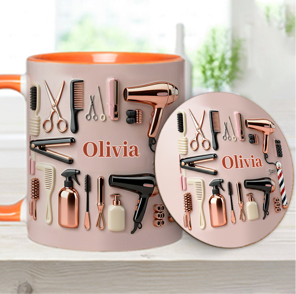 Stolze Friseurin – Personalisierte Tasse und Untersetzer mit Friseur-Motiv