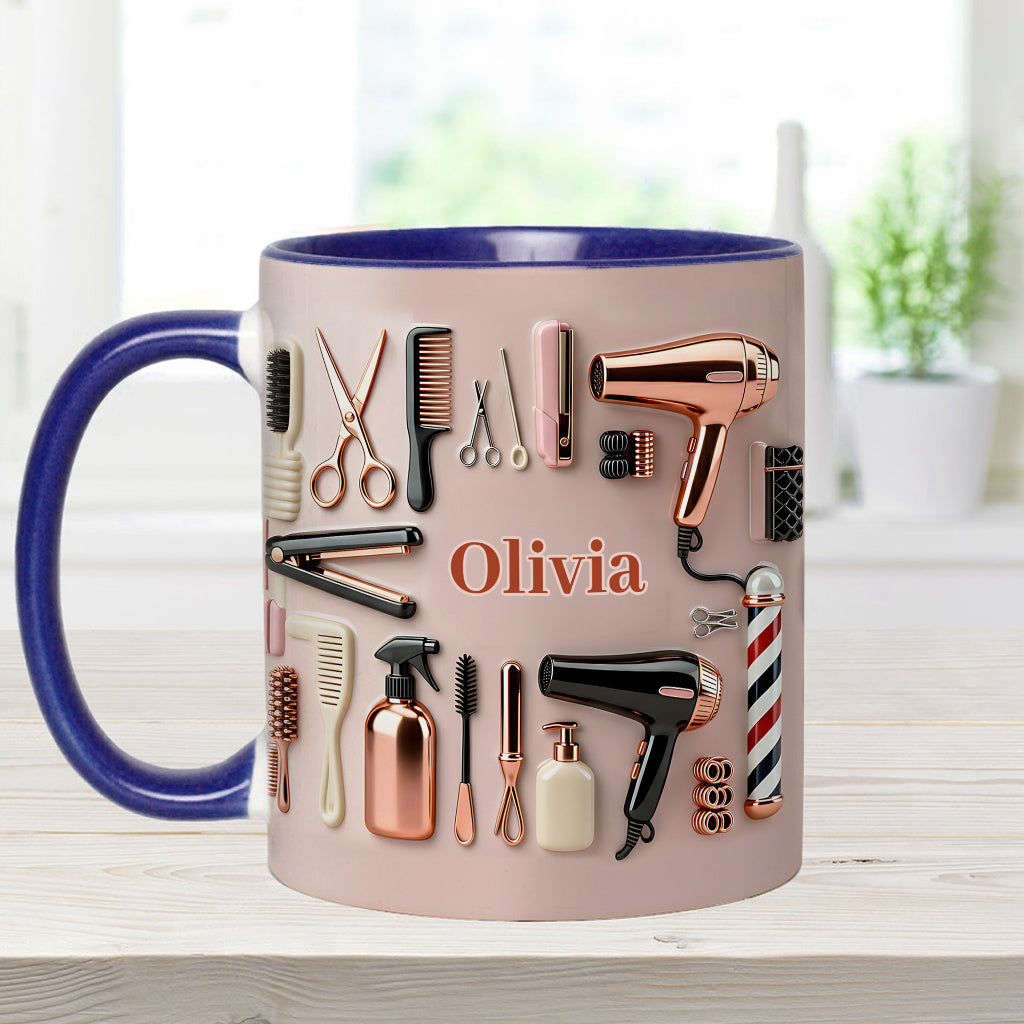 Stolze Friseurin – Personalisierte Tasse und Untersetzer mit Friseur-Motiv