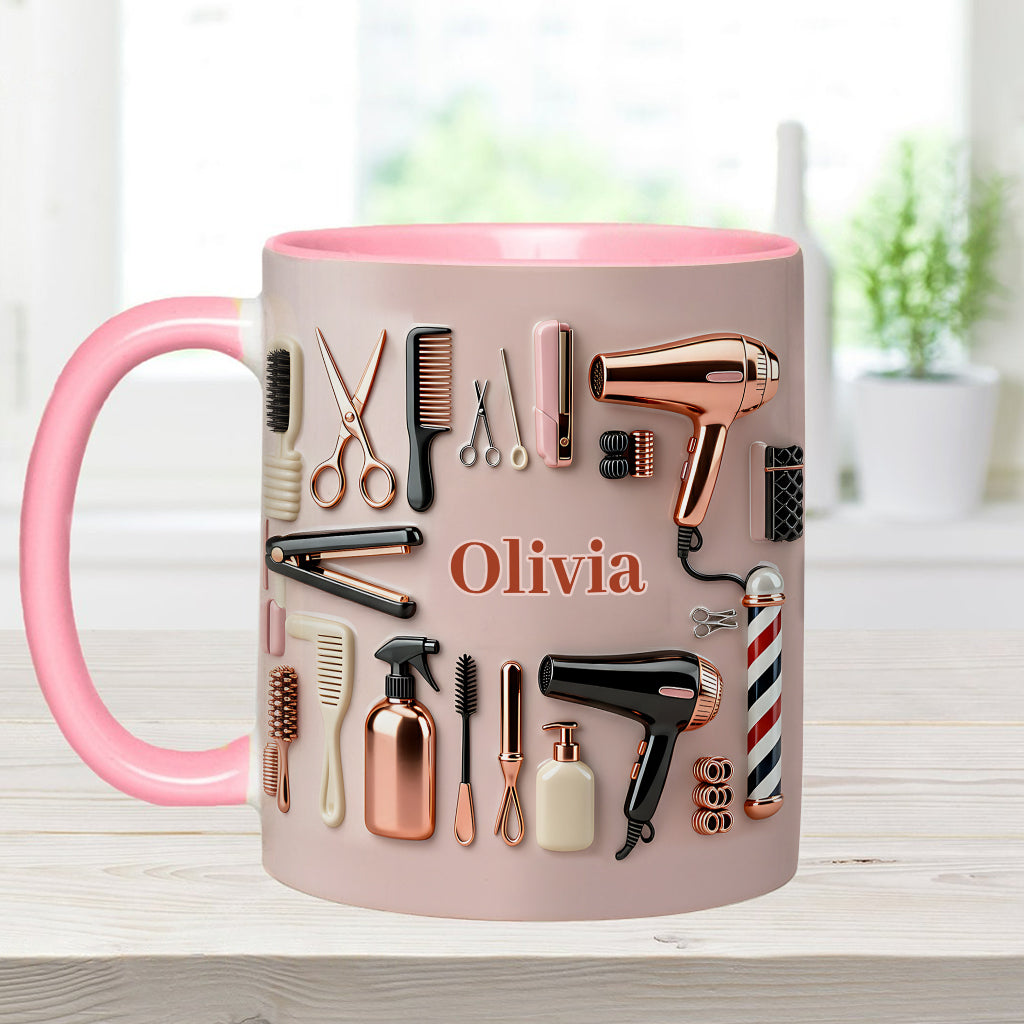 Stolze Friseurin – Personalisierte Tasse und Untersetzer mit Friseur-Motiv