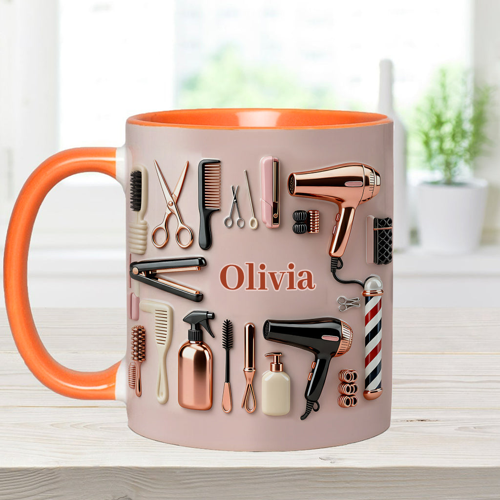 Stolze Friseurin – Personalisierte Tasse und Untersetzer mit Friseur-Motiv