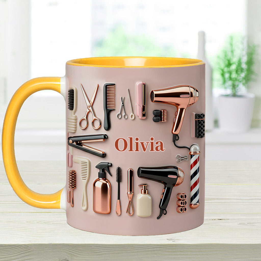 Stolze Friseurin – Personalisierte Tasse und Untersetzer mit Friseur-Motiv