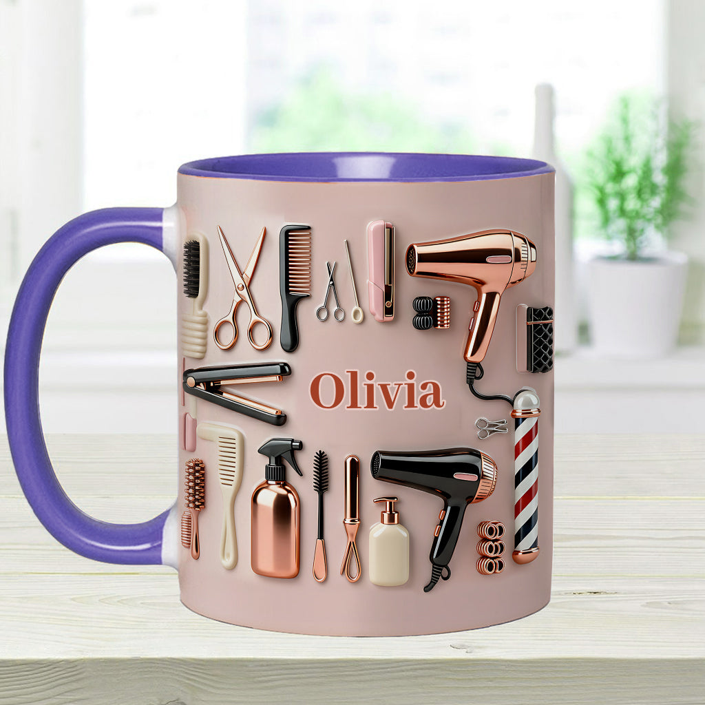 Stolze Friseurin – Personalisierte Tasse und Untersetzer mit Friseur-Motiv