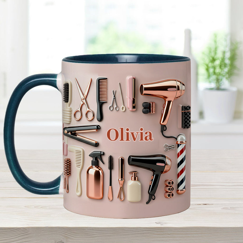 Stolze Friseurin – Personalisierte Tasse und Untersetzer mit Friseur-Motiv