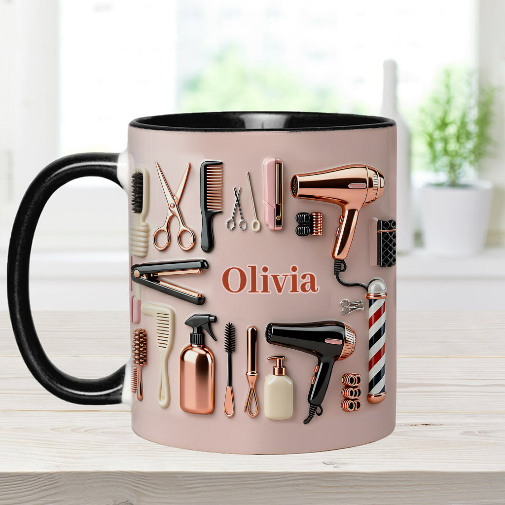 Stolze Friseurin – Personalisierte Tasse und Untersetzer mit Friseur-Motiv