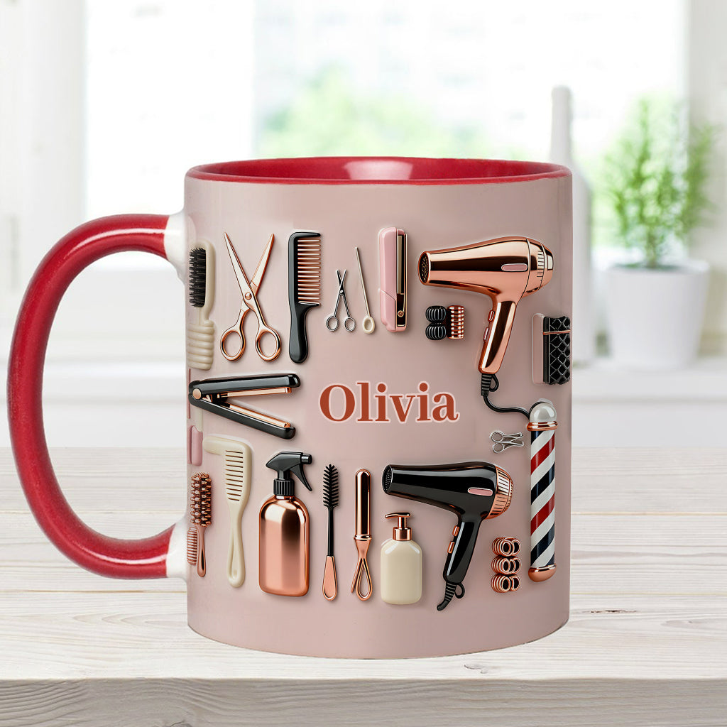 Stolze Friseurin – Personalisierte Tasse und Untersetzer mit Friseur-Motiv