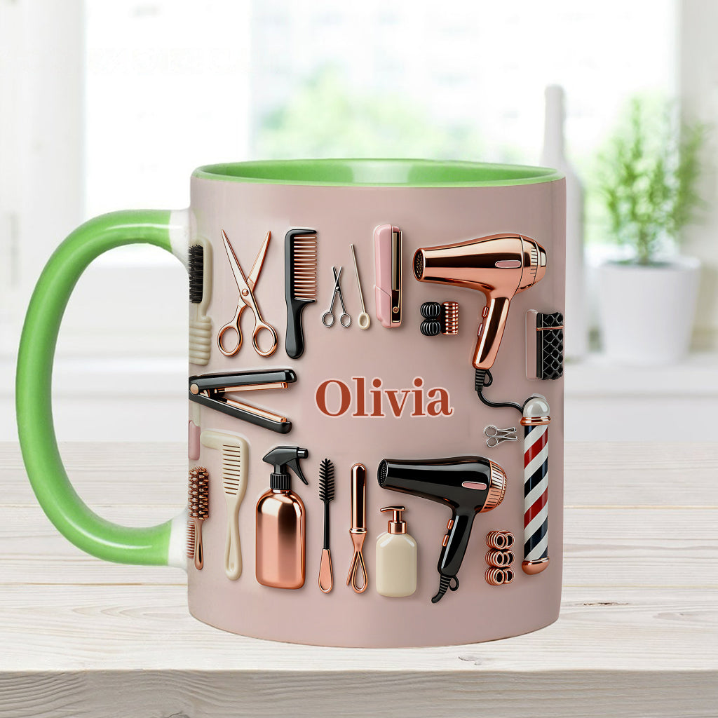 Stolze Friseurin – Personalisierte Tasse und Untersetzer mit Friseur-Motiv