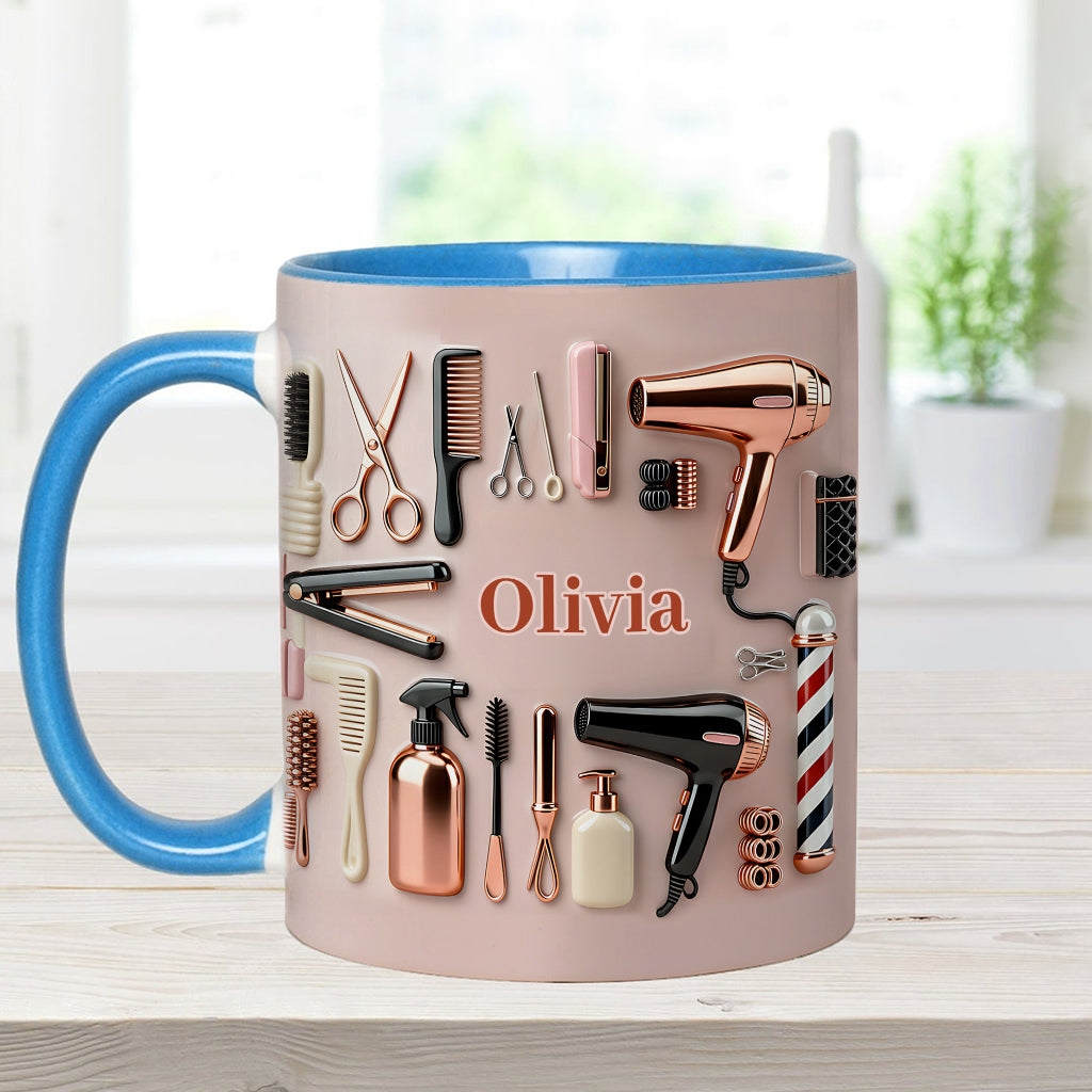 Stolze Friseurin – Personalisierte Tasse und Untersetzer mit Friseur-Motiv