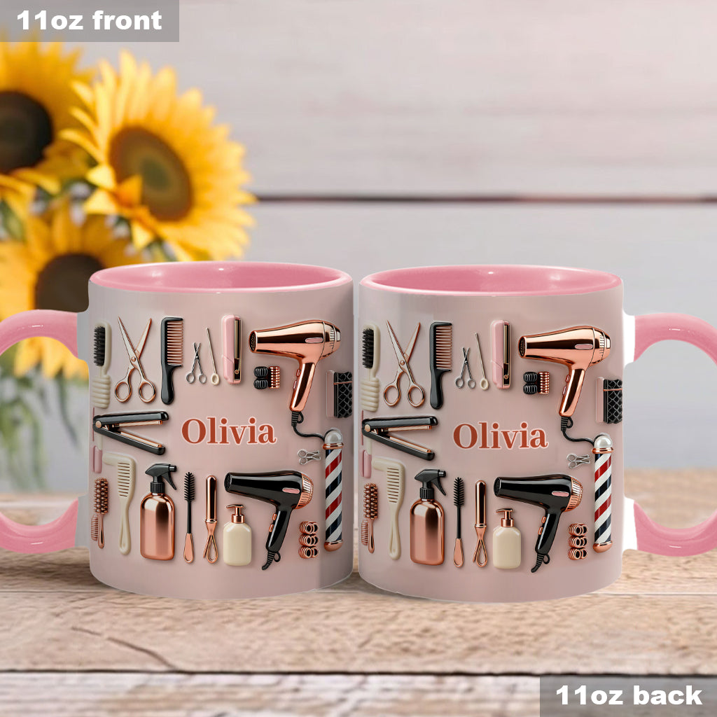 Stolze Friseurin – Personalisierte Tasse und Untersetzer mit Friseur-Motiv