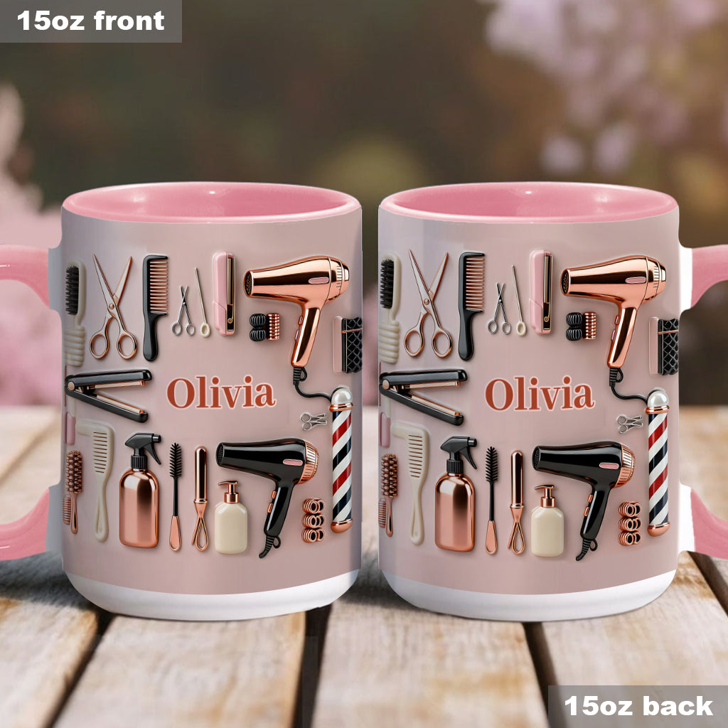 Stolze Friseurin – Personalisierte Tasse und Untersetzer mit Friseur-Motiv