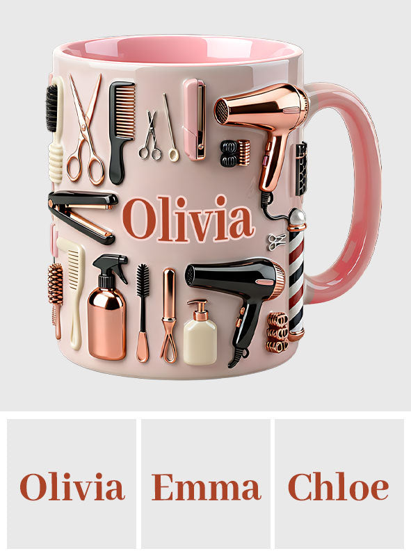 Stolze Friseurin – Personalisierte Tasse und Untersetzer mit Friseur-Motiv