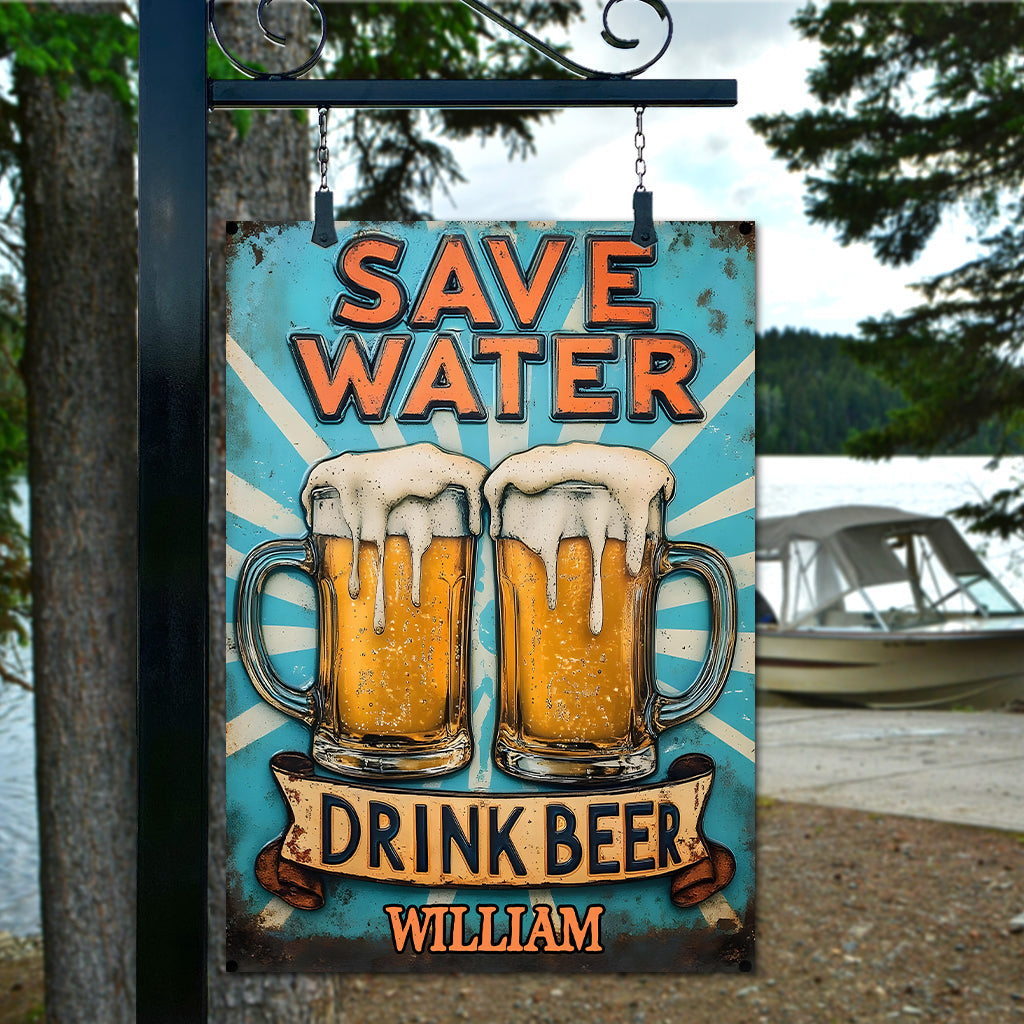 Save Water Drink Beer - Personalized Beer Rectangle Metal Sign
