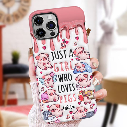 Juste une fille qui aime les cochons - Coque de téléphone personnalisée avec impression intégrale pour les amoureux des cochons