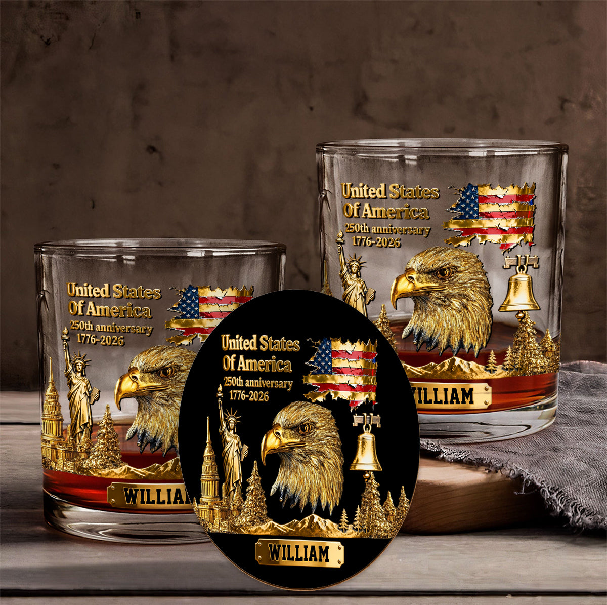 250-jähriges Jubiläum – Personalisiertes Whiskyglas mit Weißkopfseeadler-Motiv