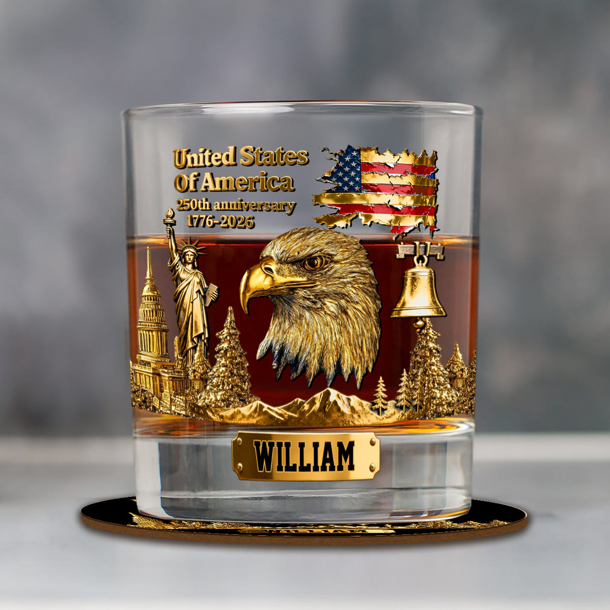 250-jähriges Jubiläum – Personalisiertes Whiskyglas mit Weißkopfseeadler-Motiv