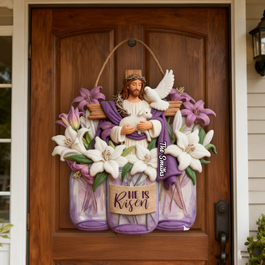 Er ist auferstanden – Personalisiertes christliches Holzschild in individueller Form