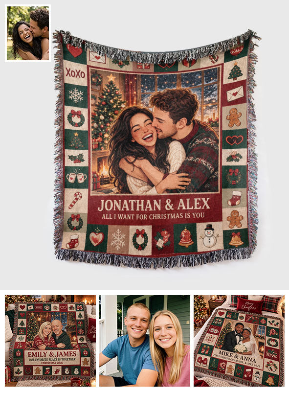 Christmas With You - Personalized Couple Woven Blanket