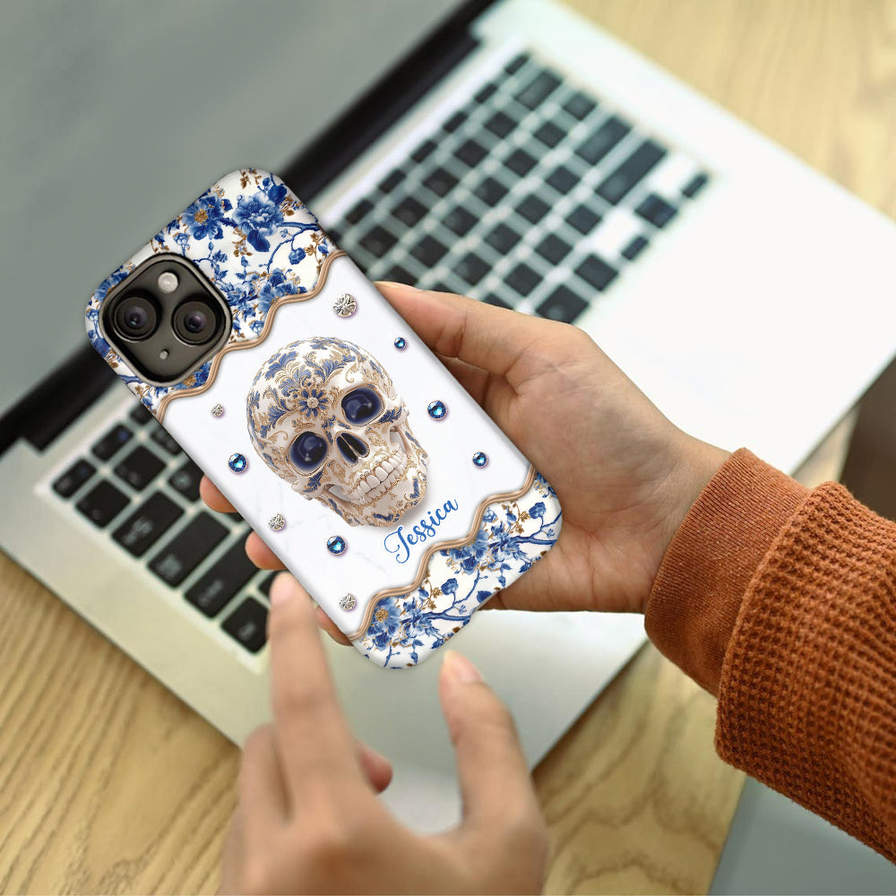 Totenkopf-Toile-de-Jouy – Personalisierte Handyhülle mit Totenkopf-Vollbilddruck