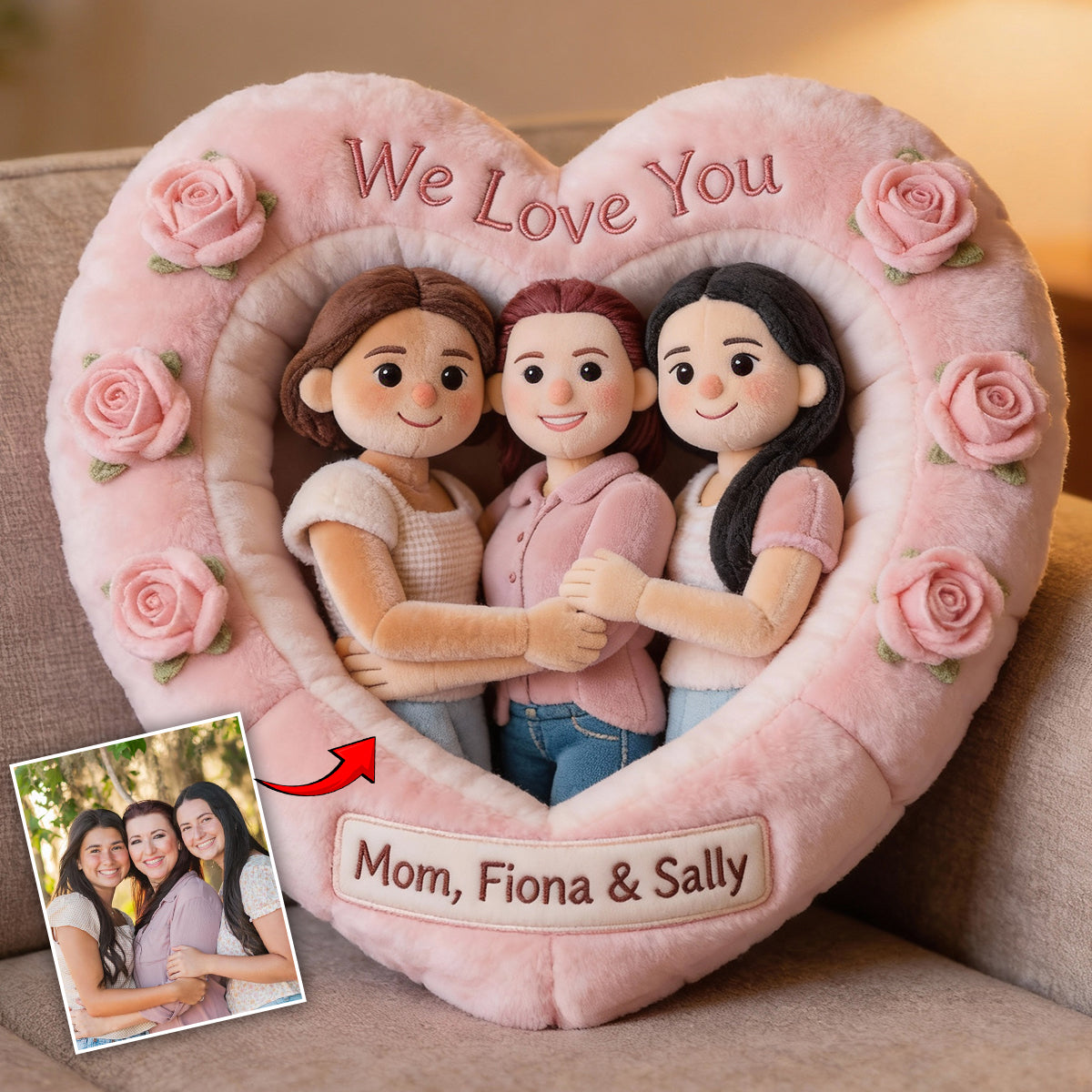 Individuell gestaltbares Kissen mit Foto – Das perfekte Geschenk für Mama und Oma – Personalisiertes Kissen in Form eines Muttertagskissens aus Kunstfell.