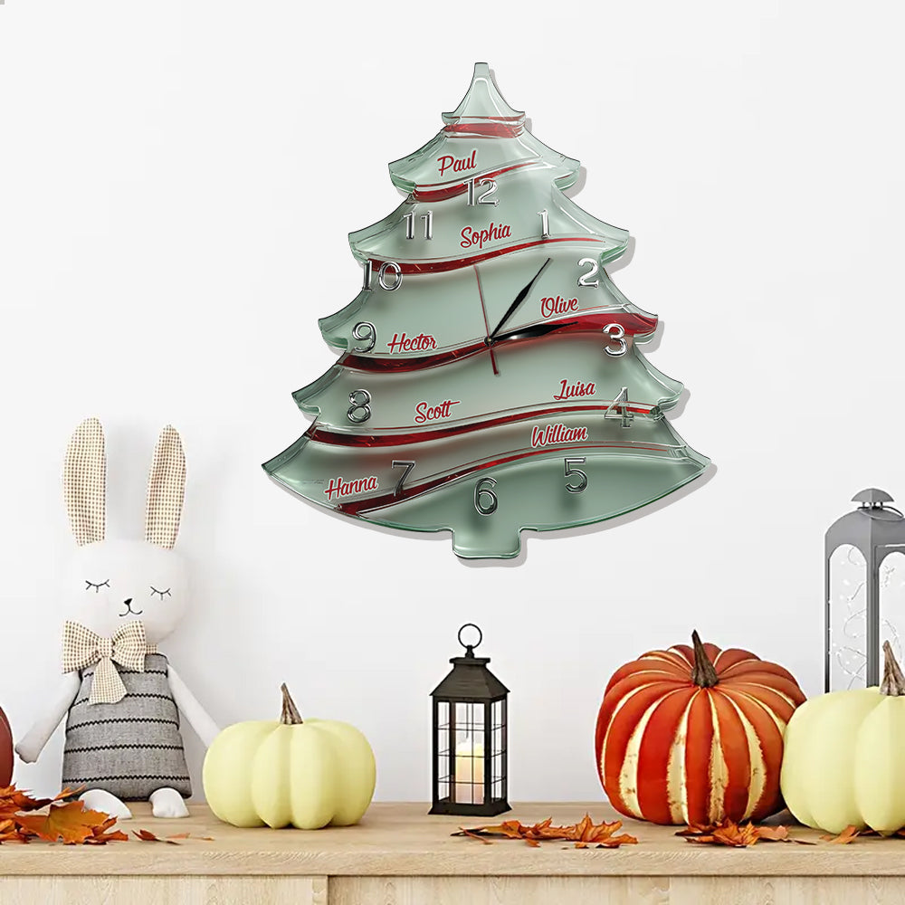 Horloge murale lumineuse LED personnalisée en forme de sapin de Noël pour toute la famille