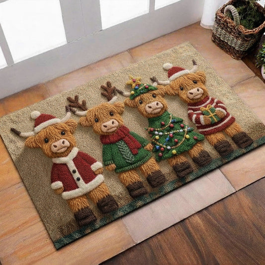 Schönes Weihnachtsmotiv mit Hochlandkühen - Fußmatte mit Hochlandkuhmotiv