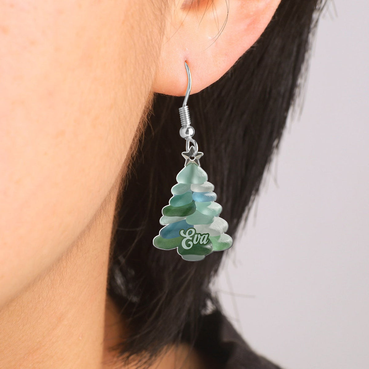 Weihnachtsbaum aus Treibglas – personalisierte Weihnachtsohrringe