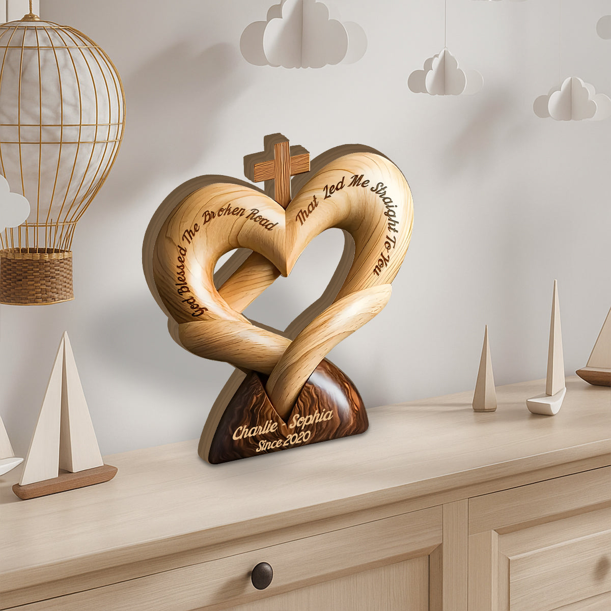 God Bless The Broken Road That Led Me Straight To You - Personalized Couple Custom Shaped Wood Plaque