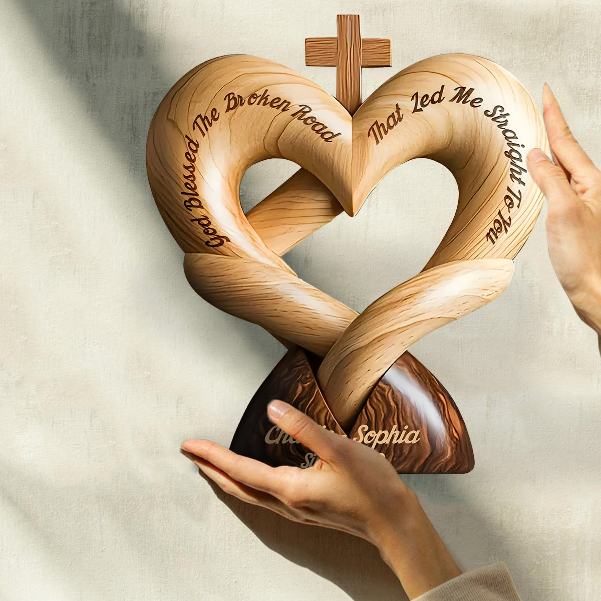 God Bless The Broken Road That Led Me Straight To You - Personalized Couple Custom Shaped Wood Plaque