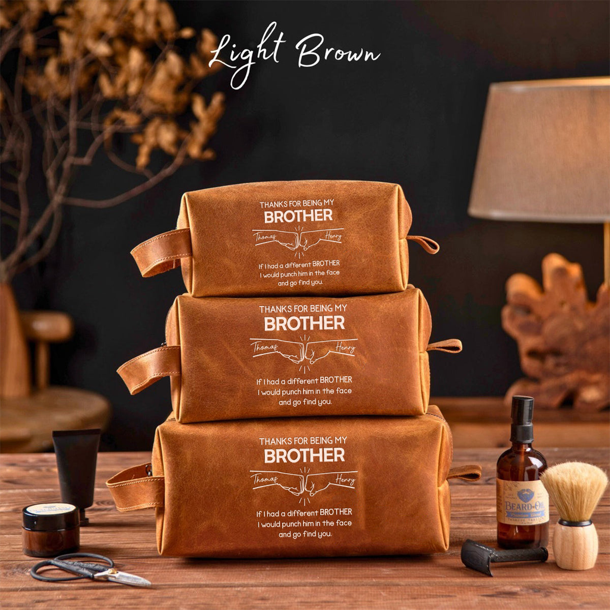 Félicitations pour être mon frère ! – Trousse de toilette en cuir personnalisée pour frère/sœur