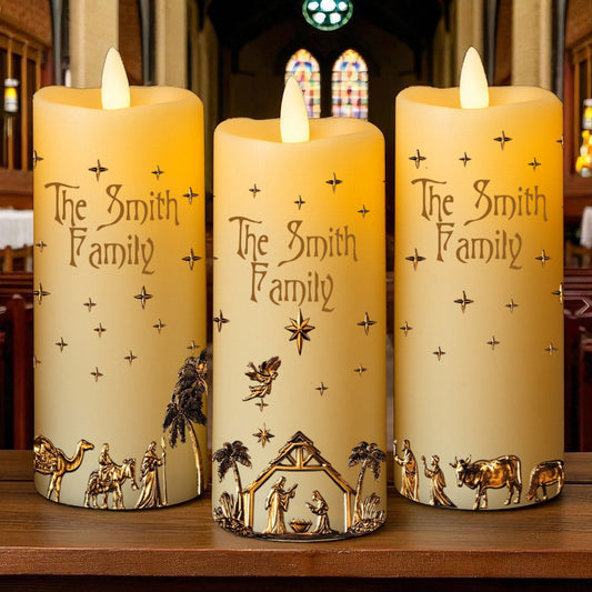 Nativity Scene - Personalized Christian Flameless Candle