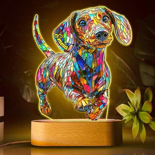 Adorable teckel - Plaque lumineuse personnalisée en forme de teckel