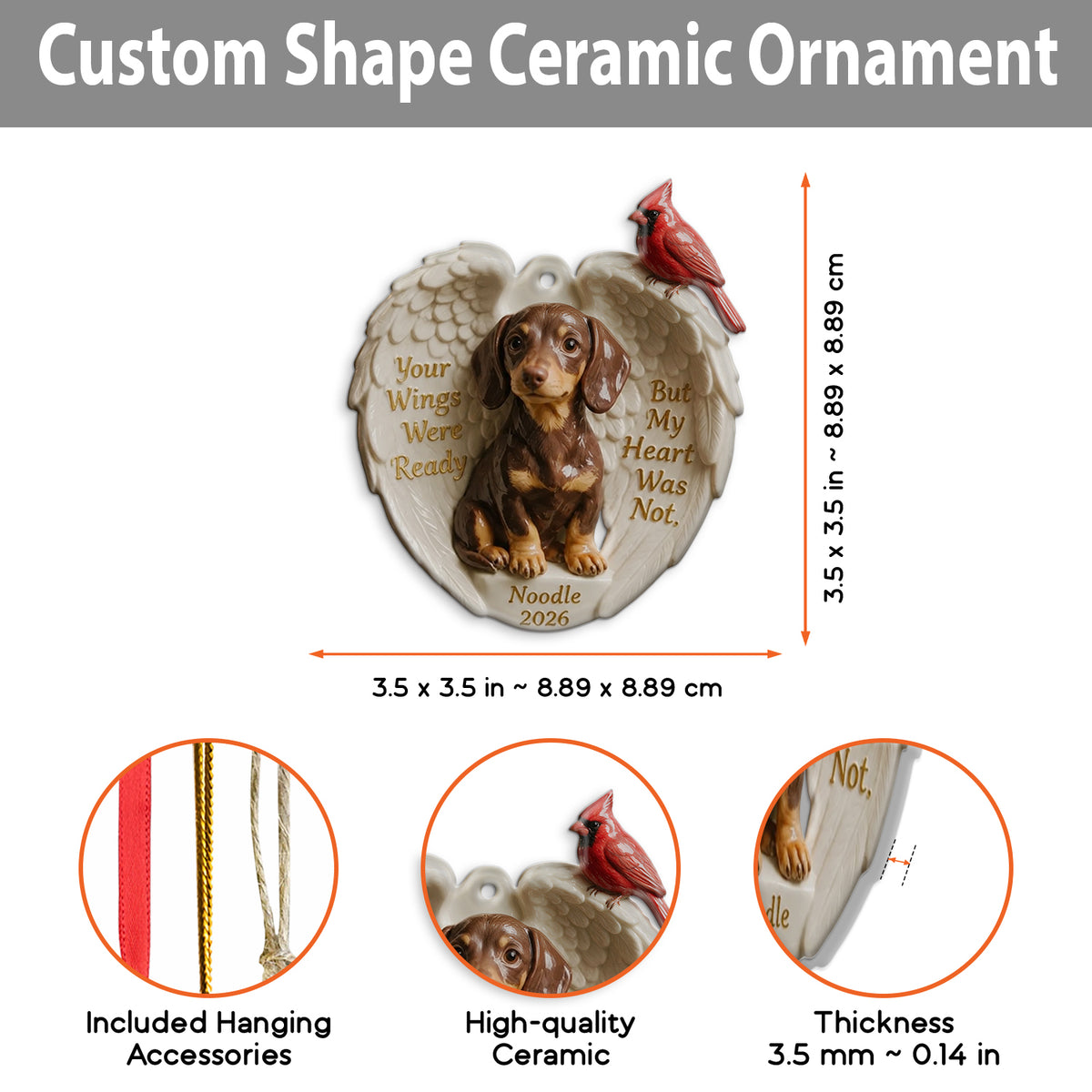 Your Wings Were Ready - Personalized Dog Custom Shape Ceramic Ornament