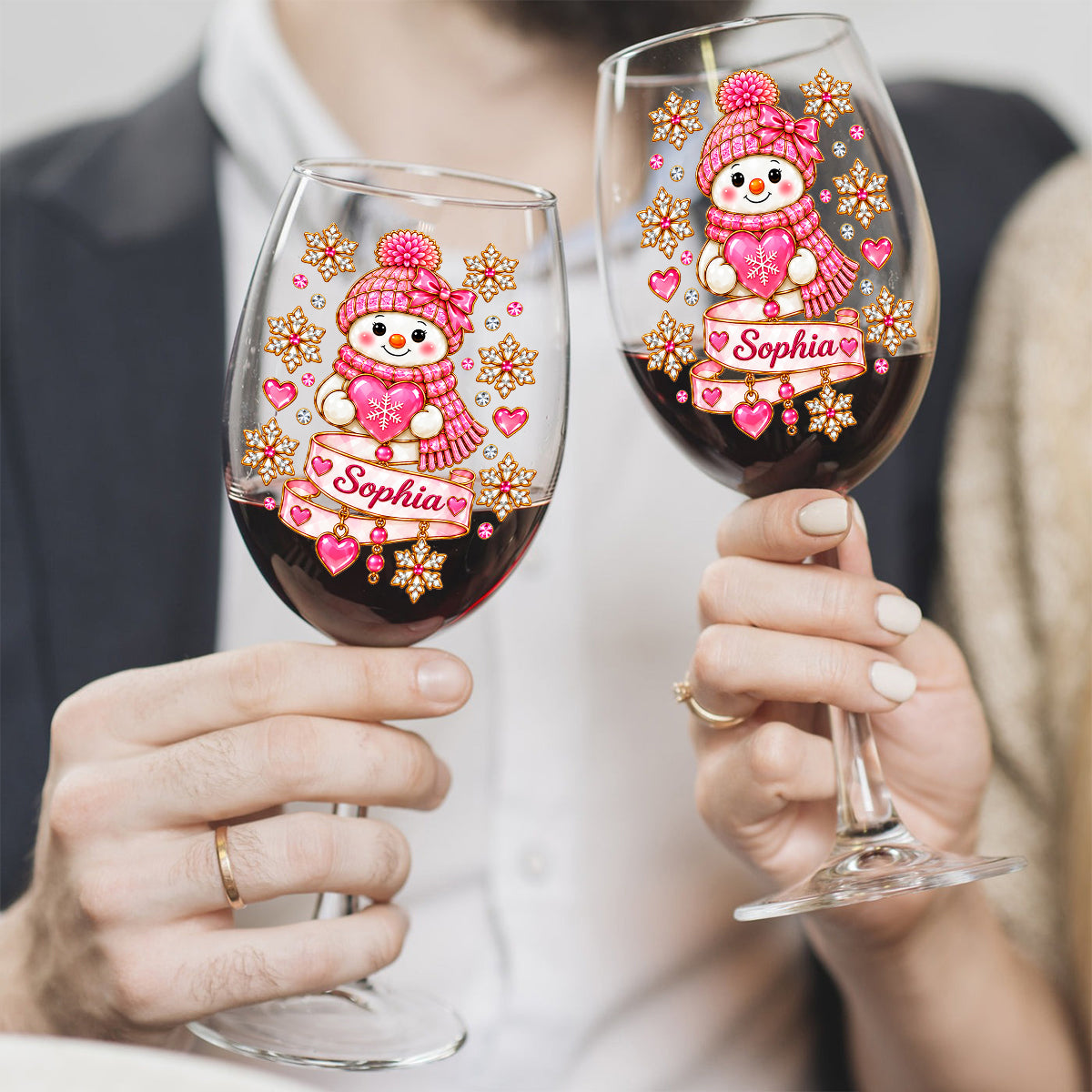 Merry Christmas Snowman Wine Glass Family Gift - Personalized Family Wine Glass With Long Stem