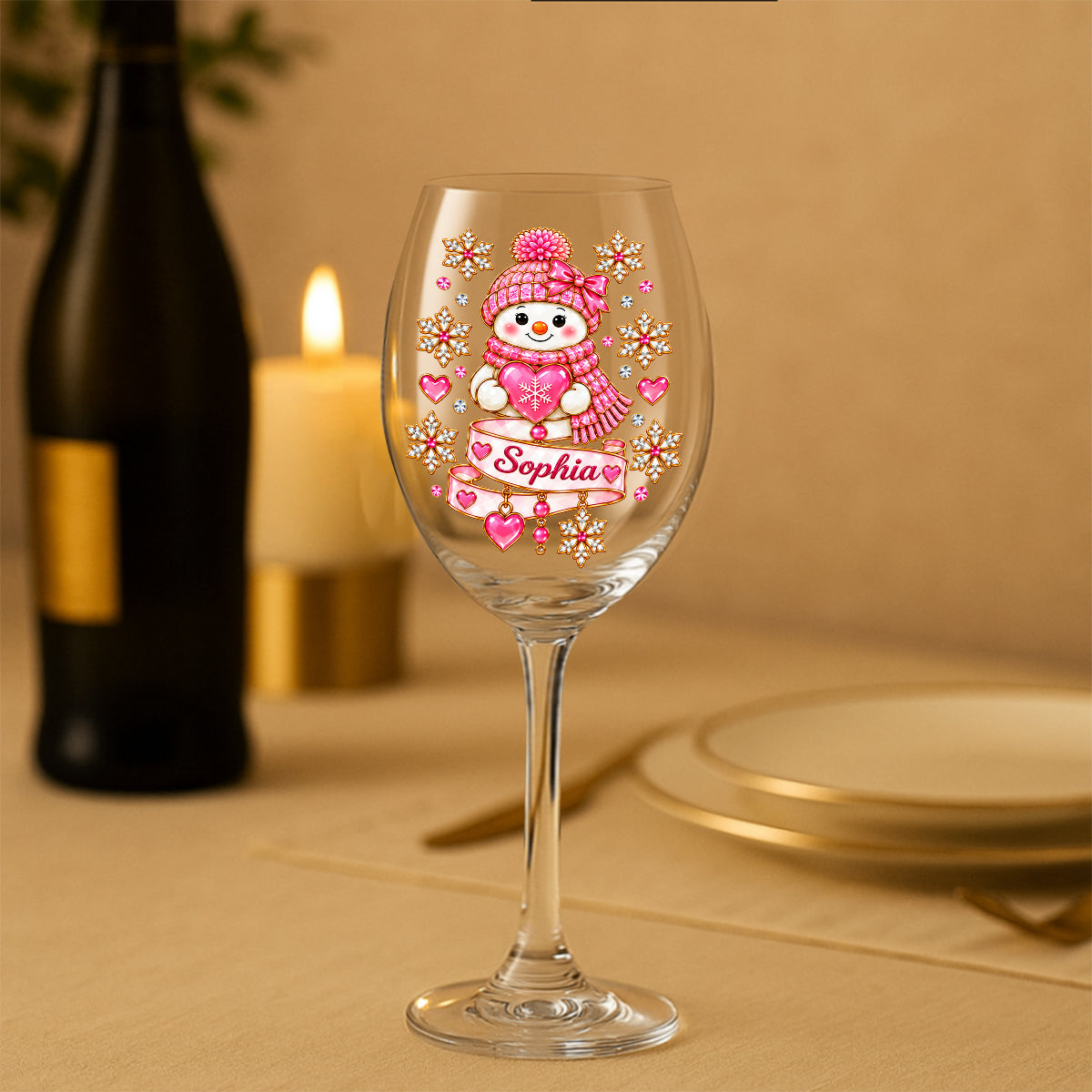 Merry Christmas Snowman Wine Glass Family Gift - Personalized Family Wine Glass With Long Stem