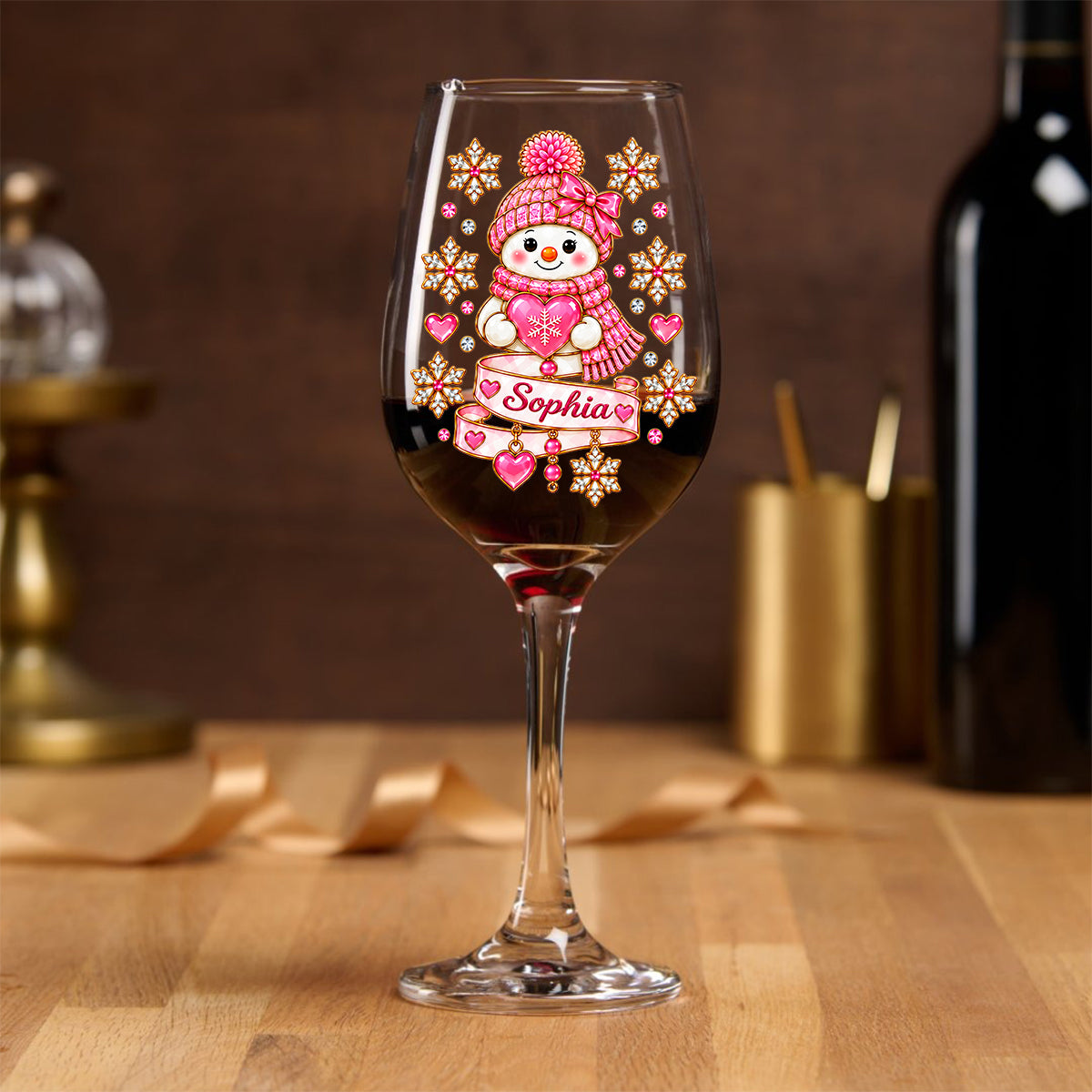 Merry Christmas Snowman Wine Glass Family Gift - Personalized Family Wine Glass With Long Stem