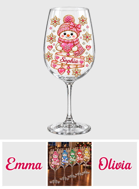 Merry Christmas Snowman Wine Glass Family Gift - Personalized Family Wine Glass With Long Stem