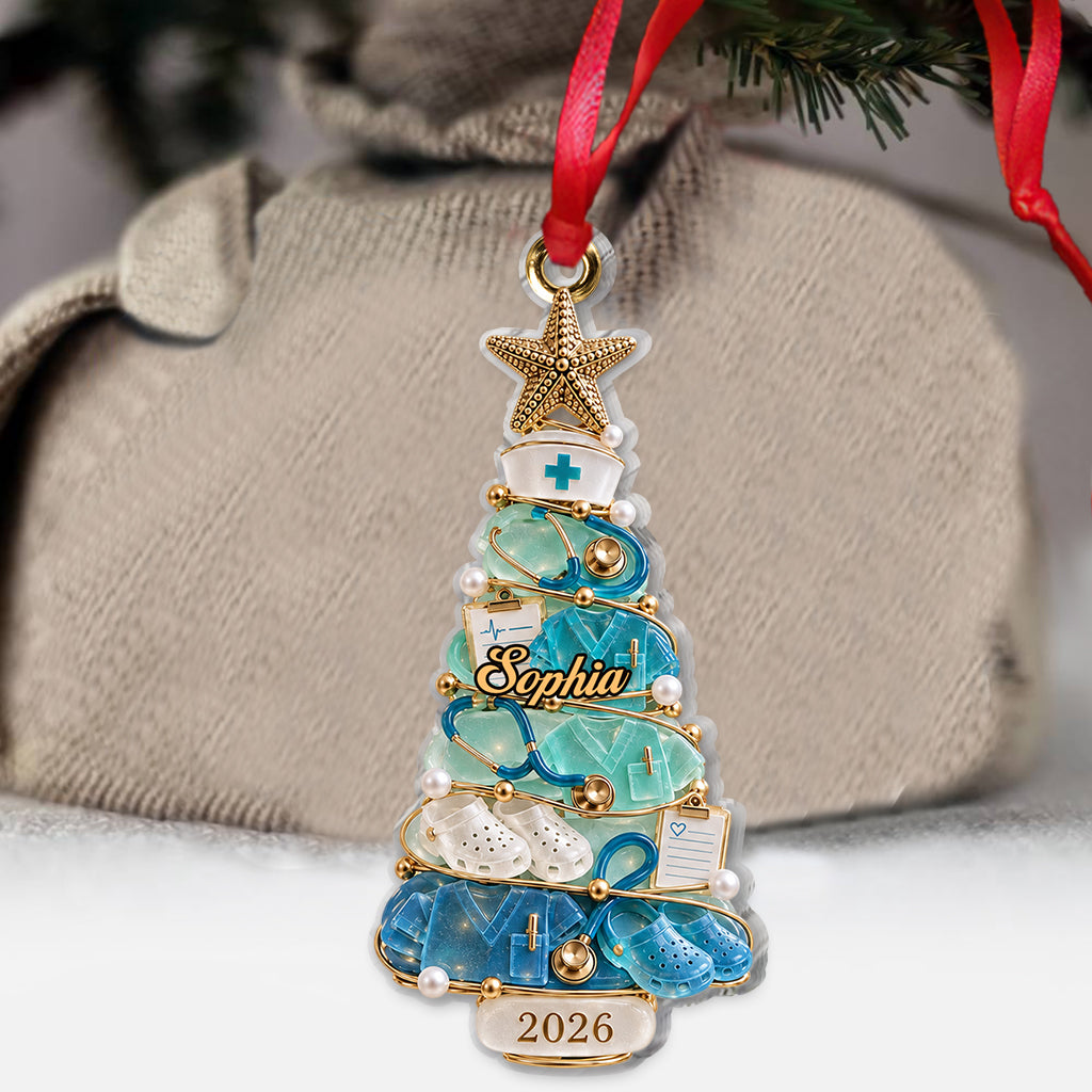 Vie d'infirmière Joyeux Noël - Ornement d'infirmière personnalisé
