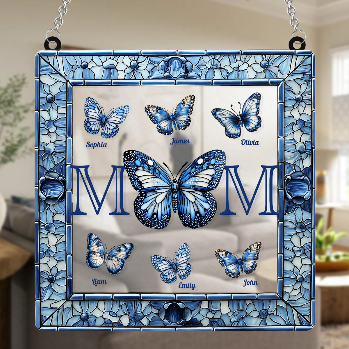Toile de Jouy Butterfly Mother's Day Gift - Personalized Mother Window Hanging Suncatcher Ornament
