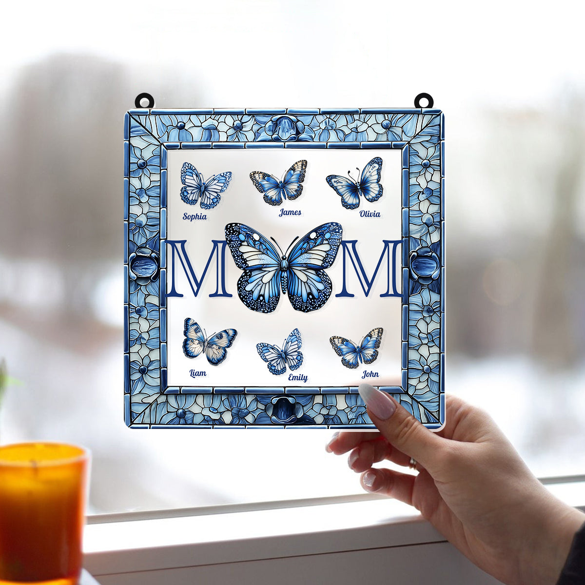 Toile de Jouy Butterfly Mother's Day Gift - Personalized Mother Window Hanging Suncatcher Ornament