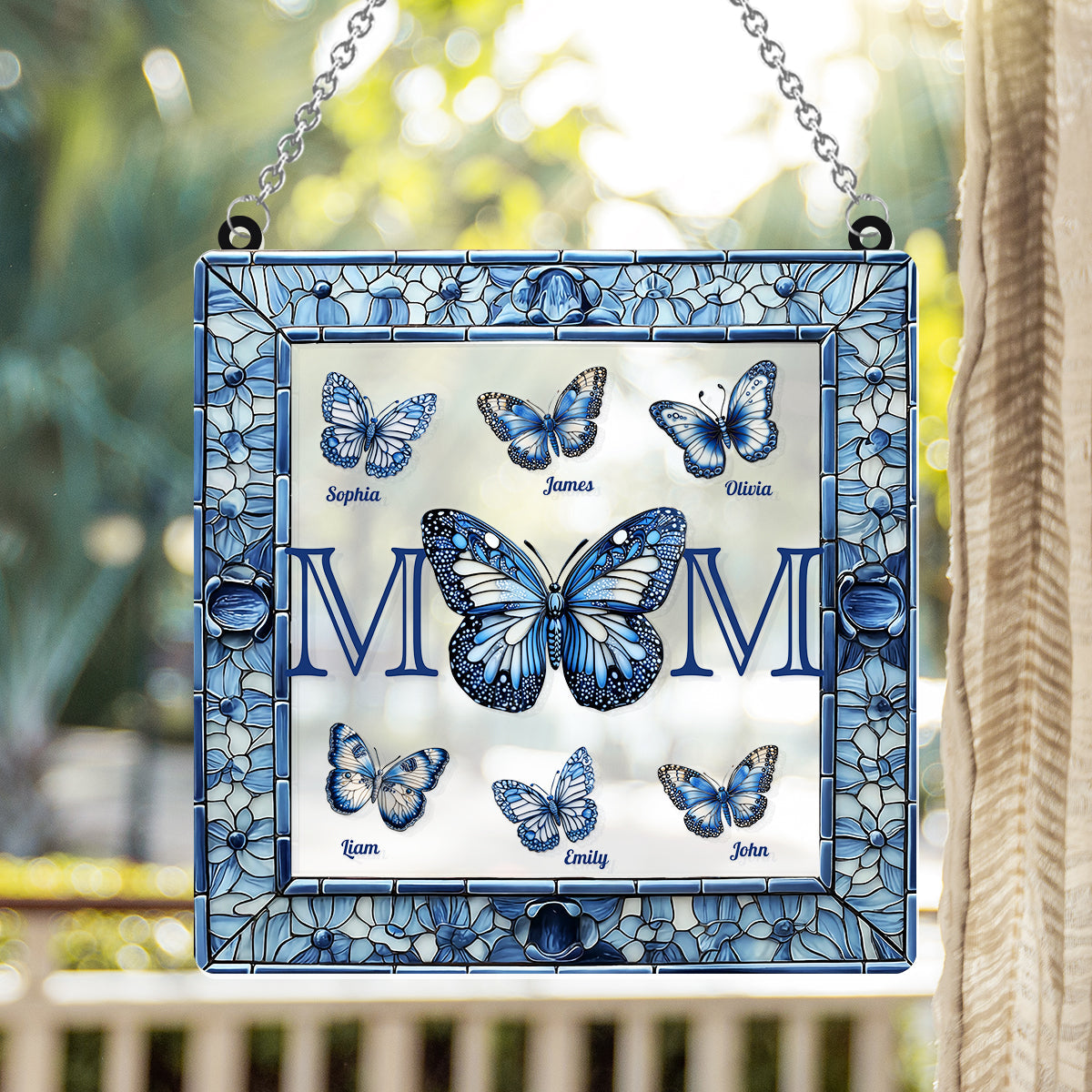 Toile de Jouy Butterfly Mother's Day Gift - Personalized Mother Window Hanging Suncatcher Ornament