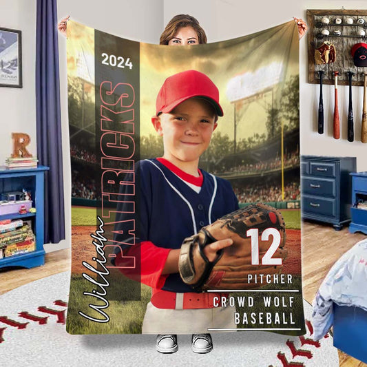 Any Photo, Name, School... - Personalized Baseball Blanket
