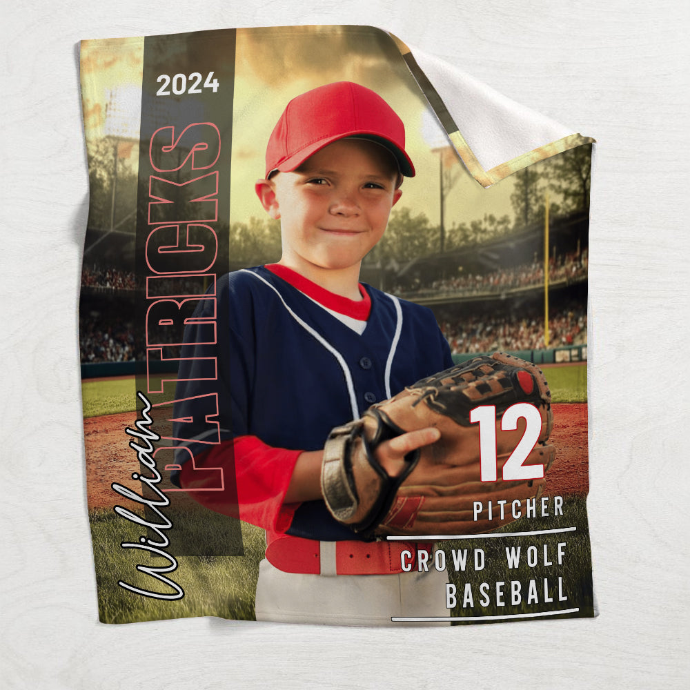 Beliebiges Foto, Name, Schule... - Personalisierte Baseballdecke