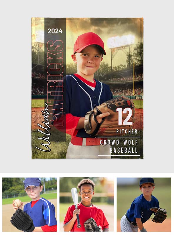 Beliebiges Foto, Name, Schule... - Personalisierte Baseballdecke