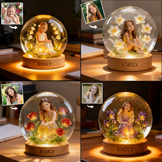 Personalisierte Geburtsblume mit Foto – Individuelle LED-Nachtleuchte aus Acryl zur Selbstliebe