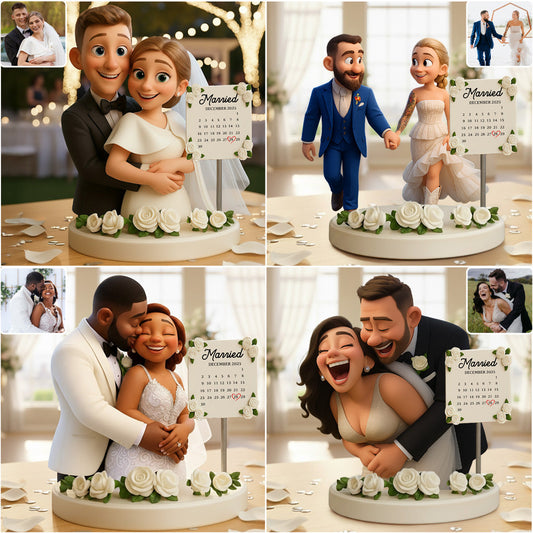 Wedding Happy Anniversary Gift Cartoonish Style - Personalized Couple Custom Shaped Acrylic Plaque