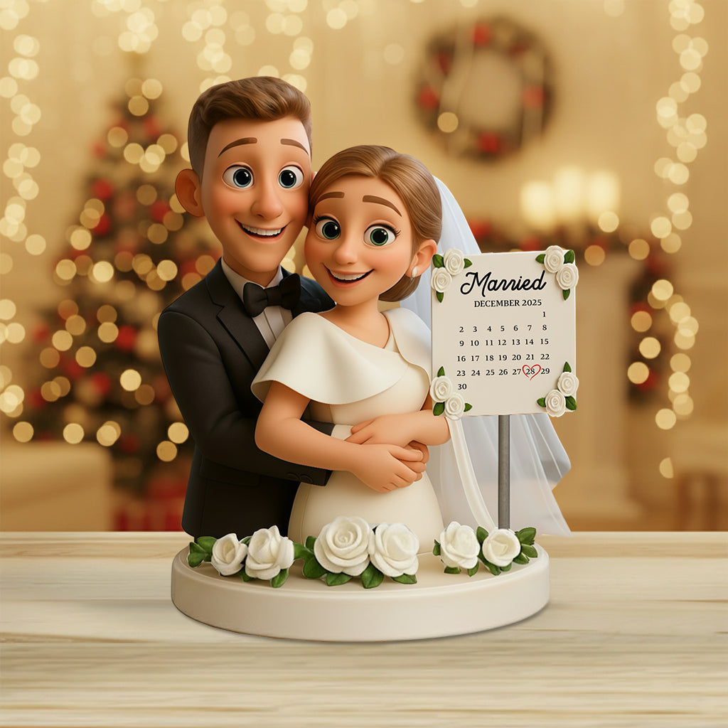 Wedding Happy Anniversary Gift Cartoonish Style - Personalized Couple Custom Shaped Acrylic Plaque