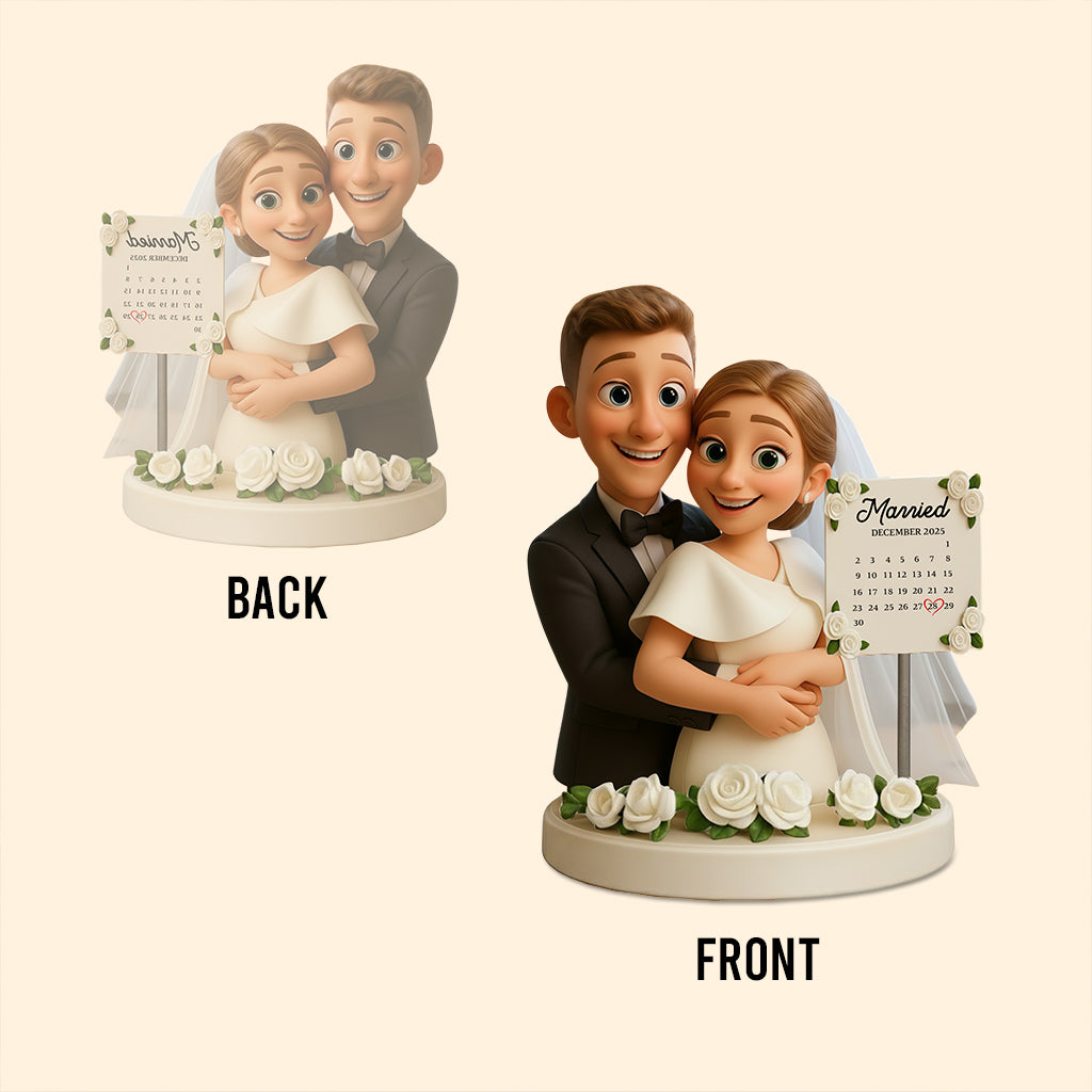 Wedding Happy Anniversary Gift Cartoonish Style - Personalized Couple Custom Shaped Acrylic Plaque