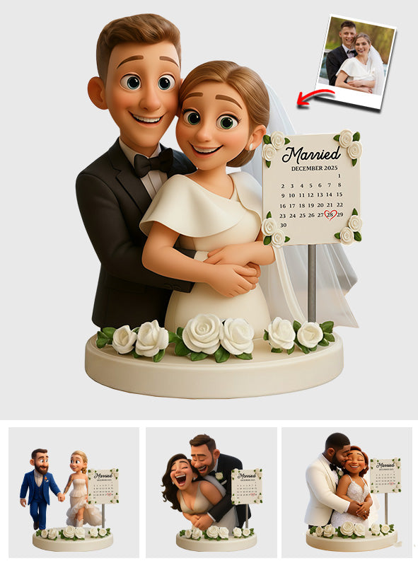 Wedding Happy Anniversary Gift Cartoonish Style - Personalized Couple Custom Shaped Acrylic Plaque
