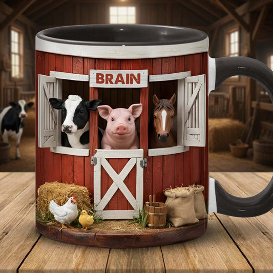 Die Rote Scheune – Personalisierte Tasse mit Bauernmotiv
