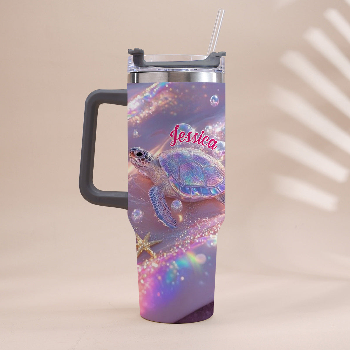 Sparkling Turtle - Personalized Turtle Tumbler With Handle