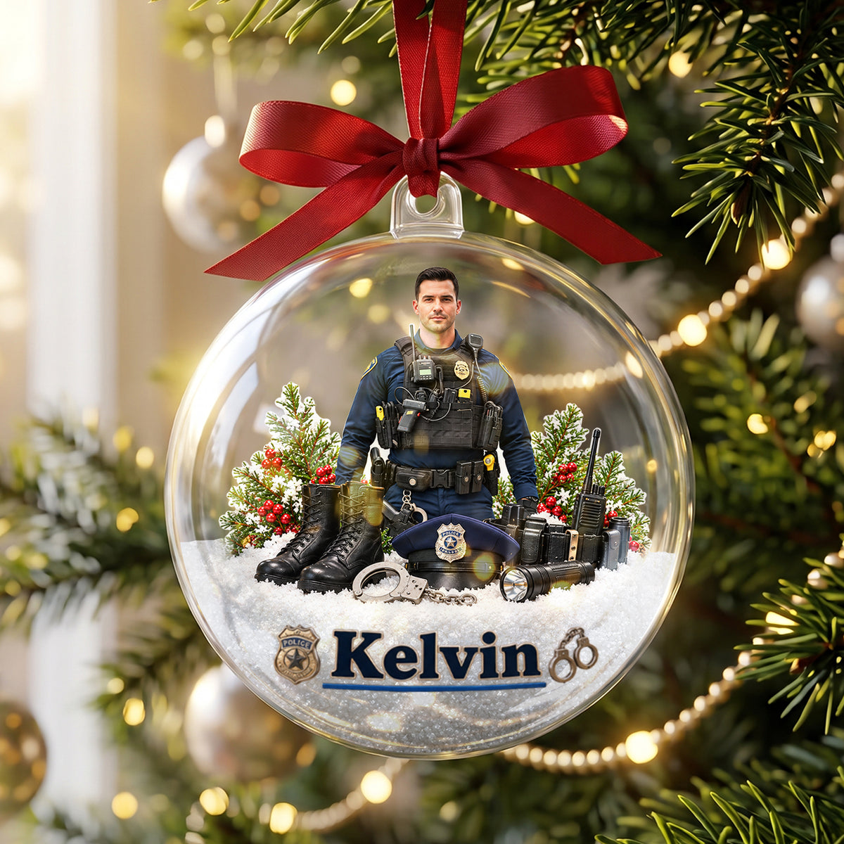 Frohe Weihnachten - Personalisierte Polizeibeamte Acryl Kugel Ornament